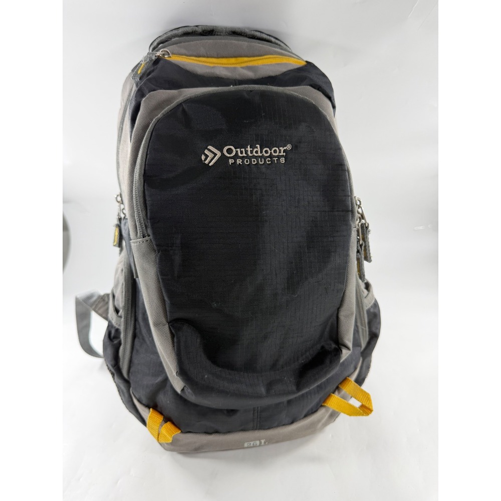 Outdoor Products 26L Backpack Black Gray Yellow Hiking Daypack Travel Bag